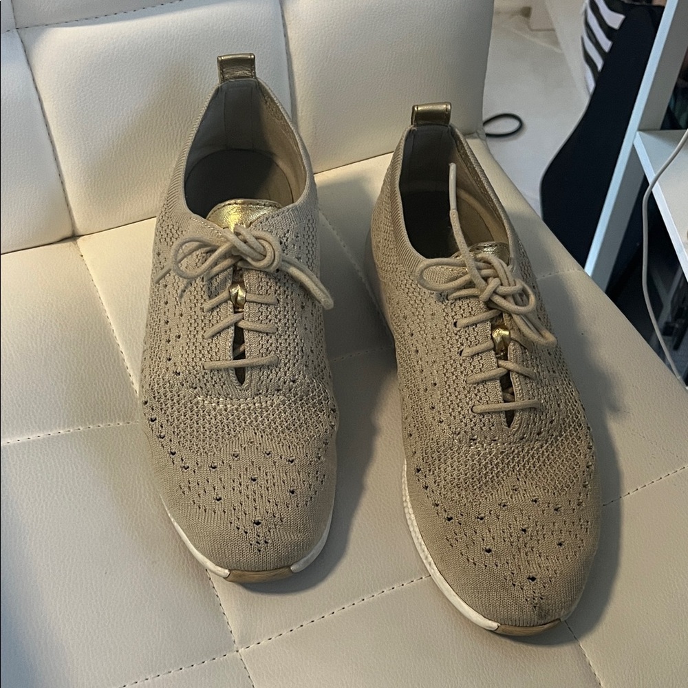 Cole Haan Beige and Gold Knit Sneakers - Picture 7 of 13